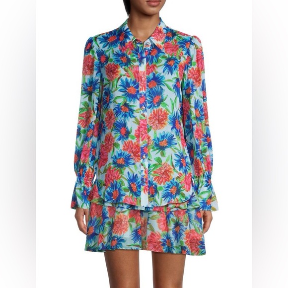 NEW MILLY Elysa Chrysanthemum Shirt size Medium - Picture 5 of 6